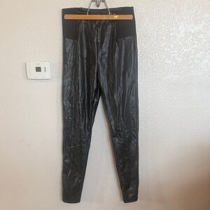 a new day Black Faux Leather-Look Leggings with Knit Waistband